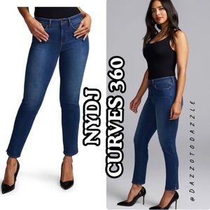 NYDJ Curves 360 Slim Straight Ankle Jeans Side Slits‎ 4 Dark High Rise Denim